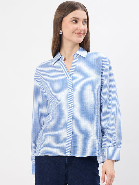Madame Sky Blue Textured Shirt