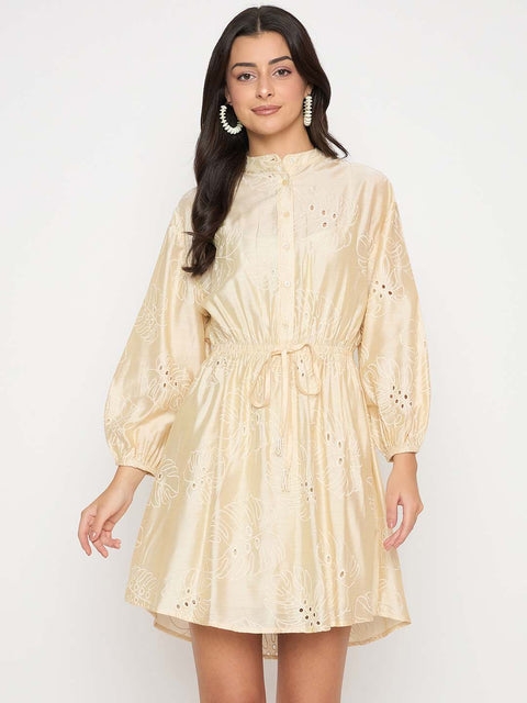 Madame Schiffli Off White Viscose Blend Mini Dress