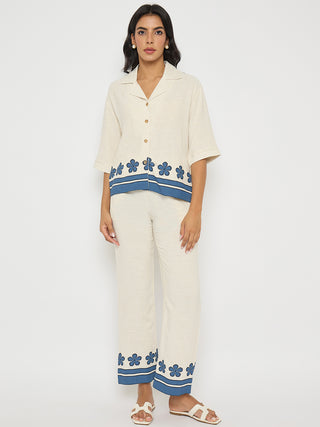 Madame Contrast Detailing Rayon Blend Beige Co-ord Set