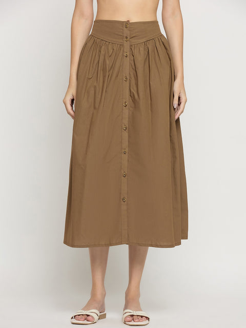 Madame Brown Cotton A-Line Midi Skirt