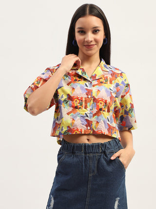 Madame Graphic Print Cotton Purple Cropped Shirt