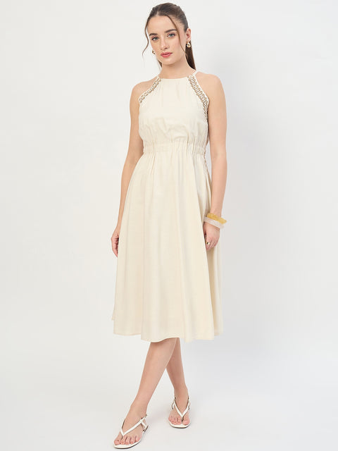 Madame Ivory Viscose Embroidery Trim Cami Midi Dress