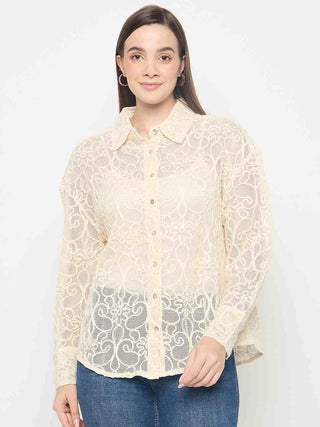 Madame Dori Embroidered Off White Cotton Shirt