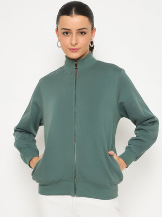 Madame Fleece T Neck Front Zip Blue Sweatshirt