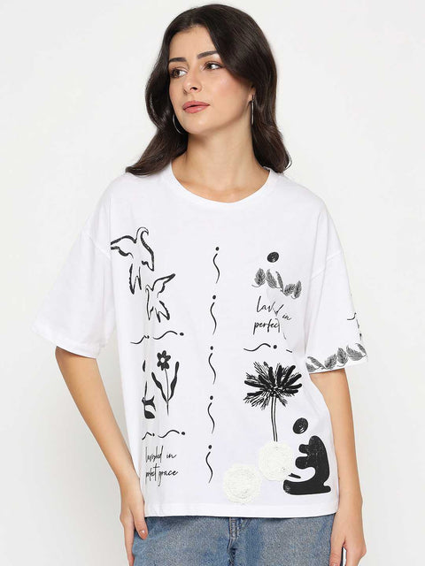 Madame Graphic Print Cotton White T-shirt