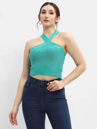 Madame Criss-Cross Halter Neck Green Top