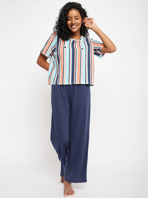 mSECRET Merchant Navy Stripped Full Length Nightsuit