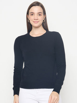Madame Solid Black Pullover Sweater