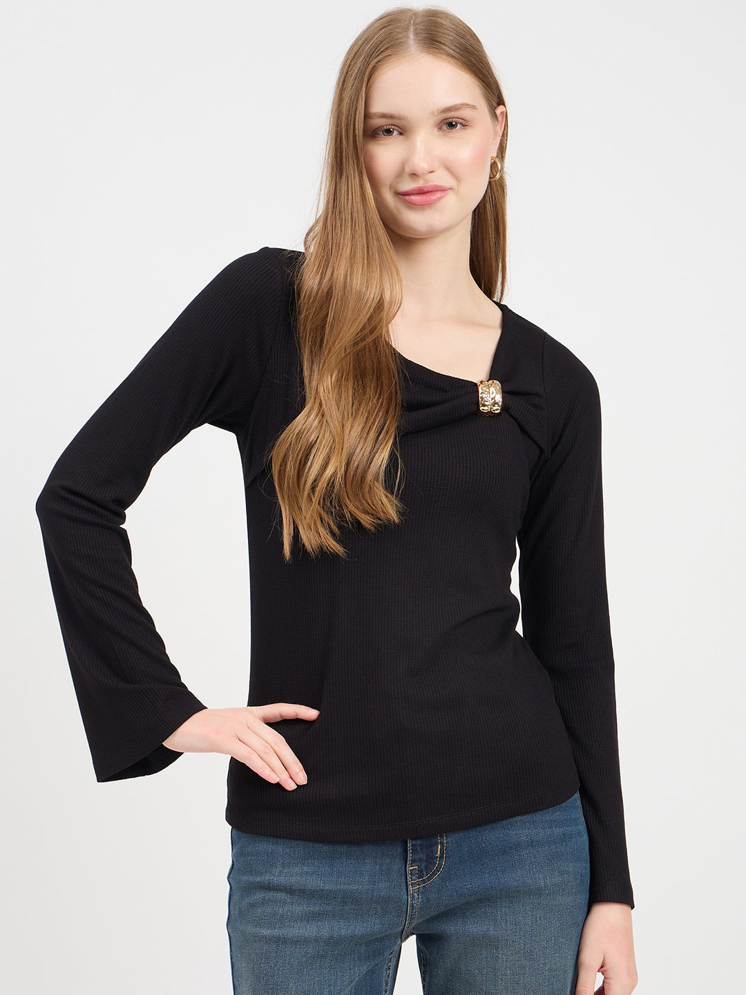 Madame Textured Black Top color swatch