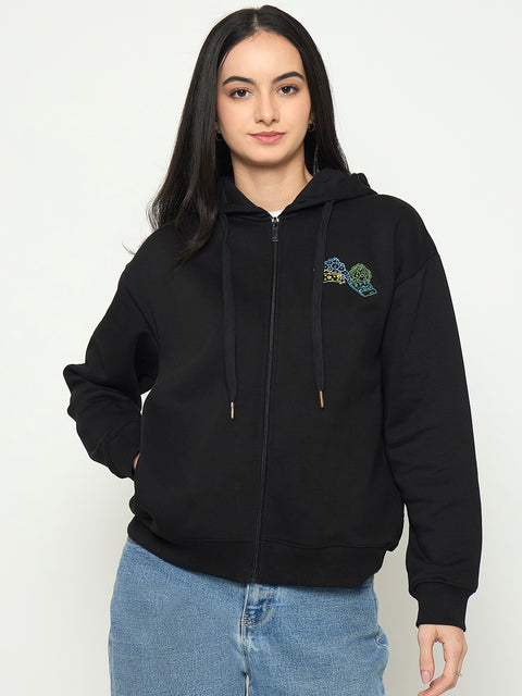 Madame Black Cotton Hooded Sweatshirt