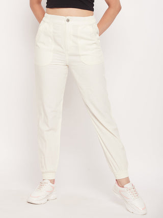 Madame White Elasticated Cotton Joggers