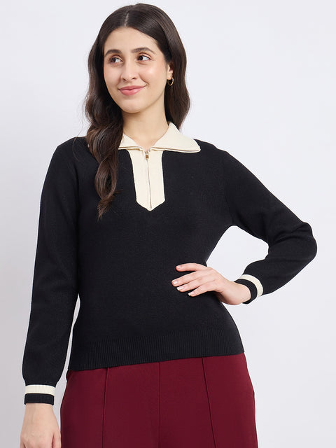 Madame Black Contrast Trim Knit Top