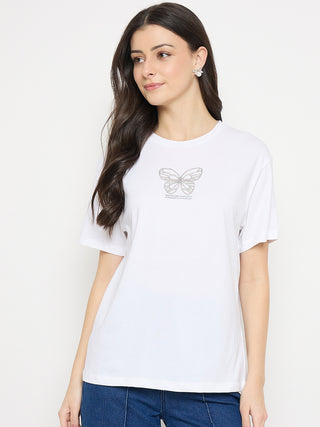 Madame White Cotton Graphic Print T-Shirt