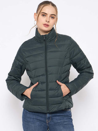 Madame Quilted Bottle Green Puffer Jacket