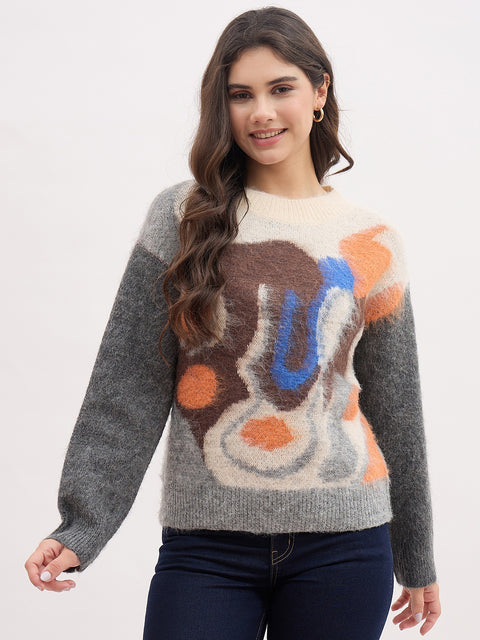 Madame Multicolor Printed Sweater