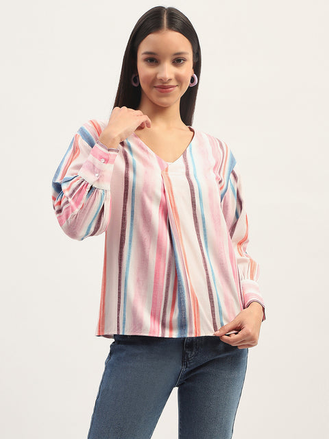 Madame Multicolor Striped V Neck Top