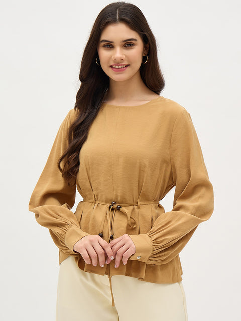 Madame Mustard Blouse With Bead Belt Detailing