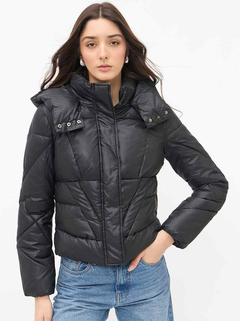 Madame Black Quilted PU Leather Jacket