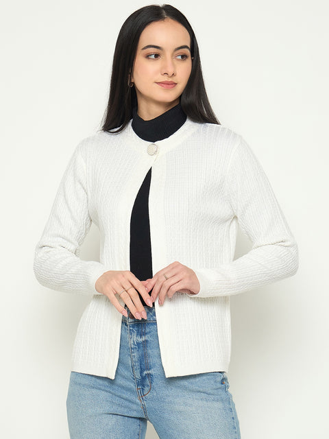 Madame White Single Button Off White Cardigan