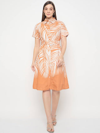 Madame Botanical Print Cotton Blend Orange Shirt Dress