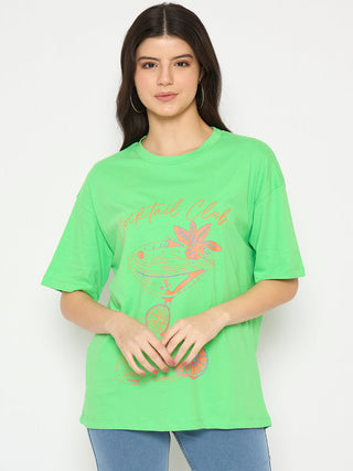 Madame Graphic Print Green Black Cotton T-shirt