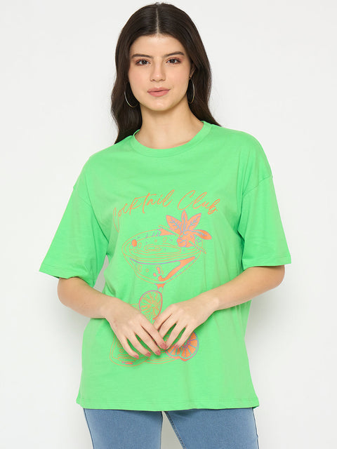Madame Graphic Print Green Black Cotton T-shirt