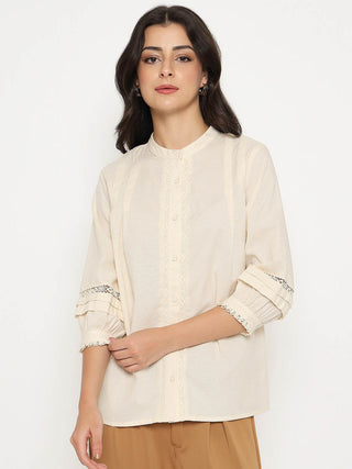 Madame Striped Off-White Cotton Blend Top