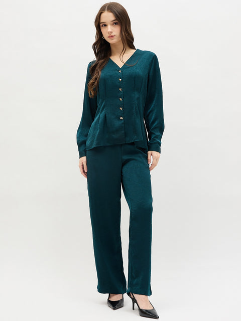 Madame Teal Textured Satin Co-ord Set