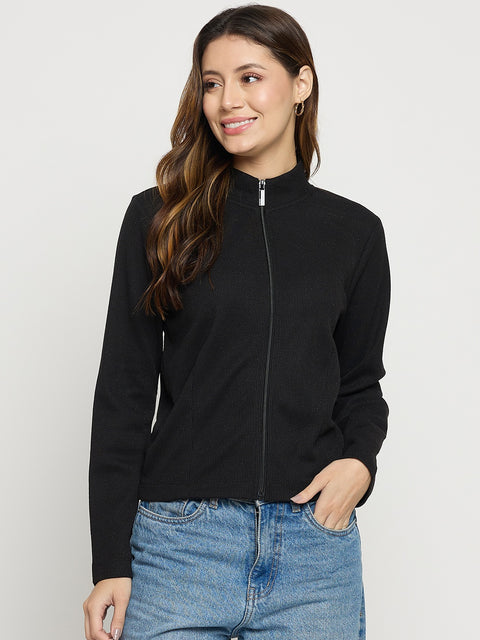 Madame Black Mock Neck Full Sleeve Top