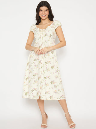 Madame All Over Print Midi Off White Dress