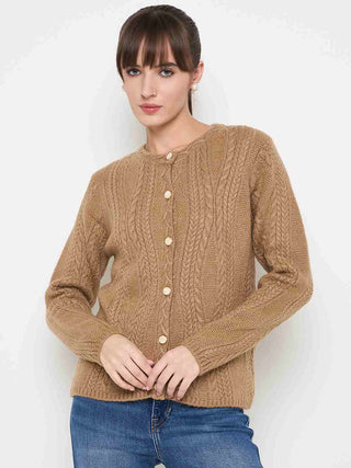 Madame Cable Knit Camel Acrylic Blend Cardigan