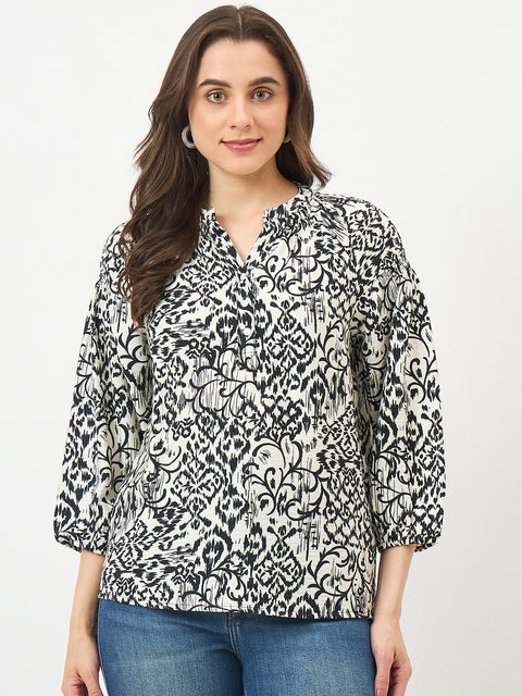 Madame Black Rayon-Blend Puff-Sleeve Top