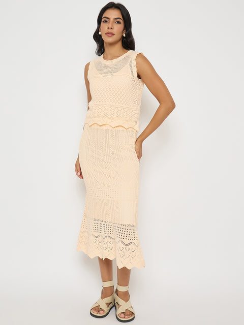 Madame Semi Sheer Top and Skirt Peach Cotton Co-ord Set