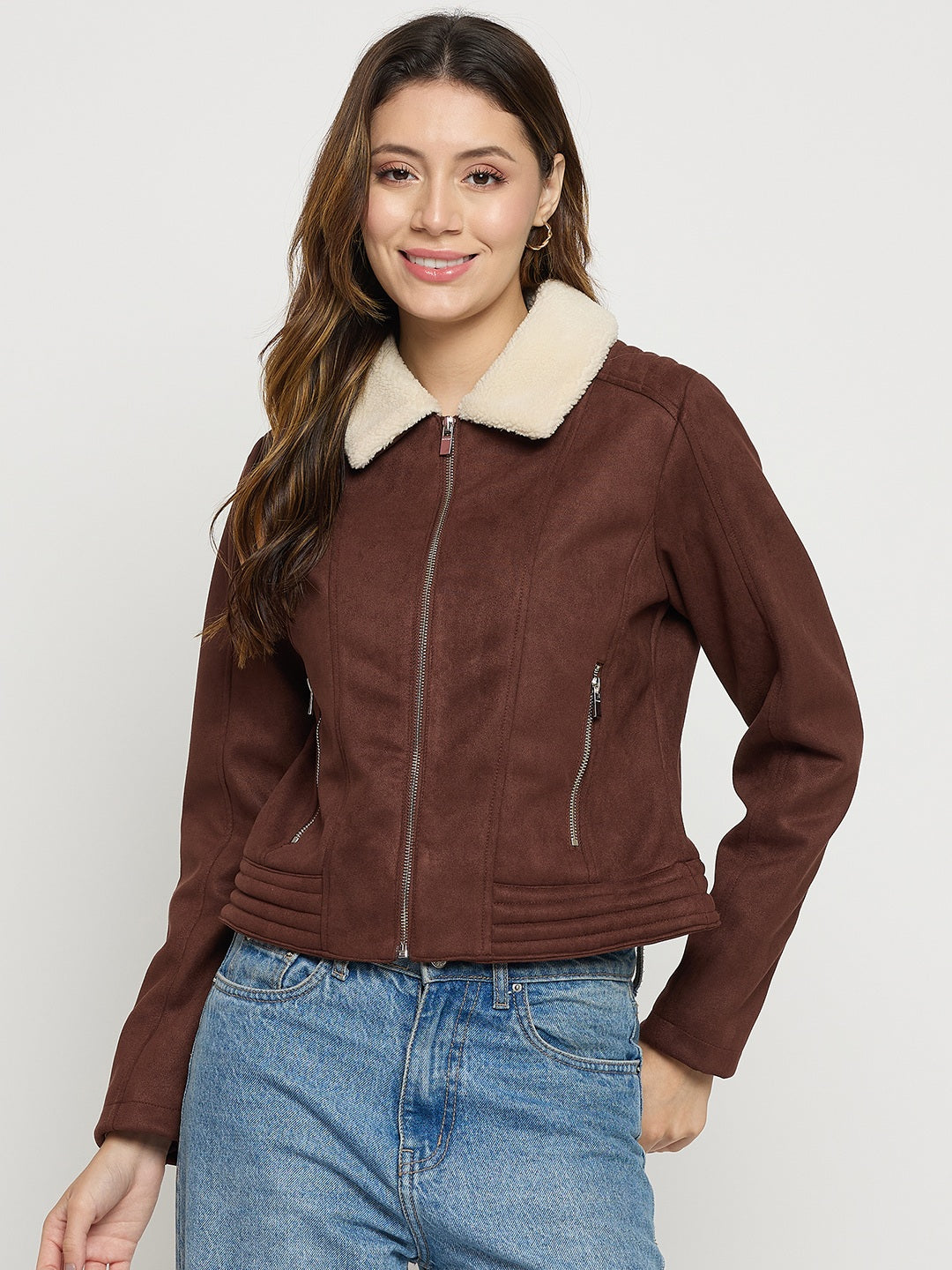 Madame Coffee Collared Full Sleeve Short Jacket color swatch