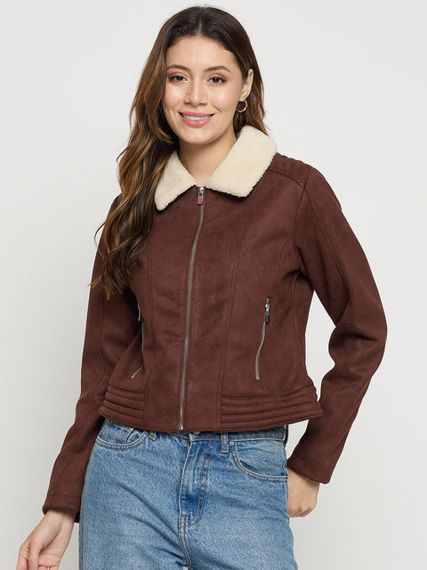 Madame Coffee Collared Full Sleeve Short Jacket