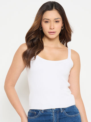 Madame Camisole Neck White Knit Crop Top