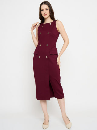 Madame Double Breasted Maroon Red Midi Dress