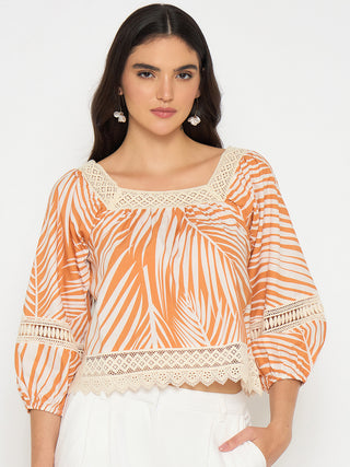 Madame Botanical Print Cotton Blend Warm Amber Top