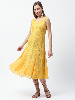 Madame Crochet Knit Mustard Yellow Midi Dress