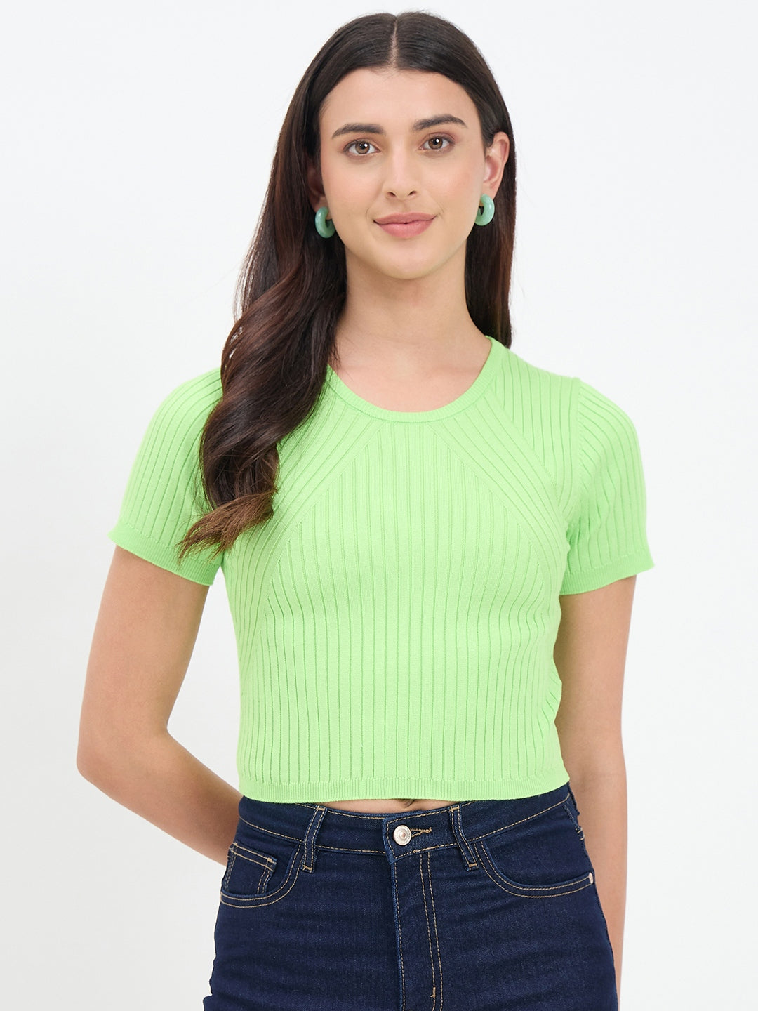 Madame Fluorescent Green Knitted Crop Top color swatch