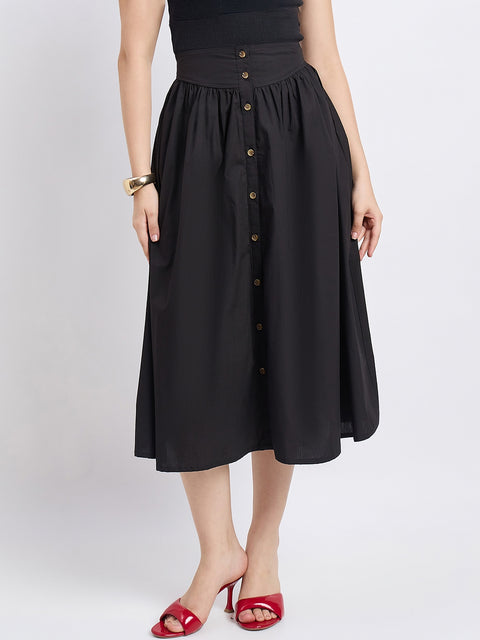 Madame Black Smocked Cotton Skirt