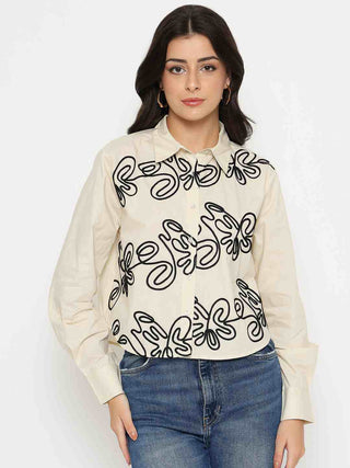 Madame Dori Embroidered Beige Cotton Shirt
