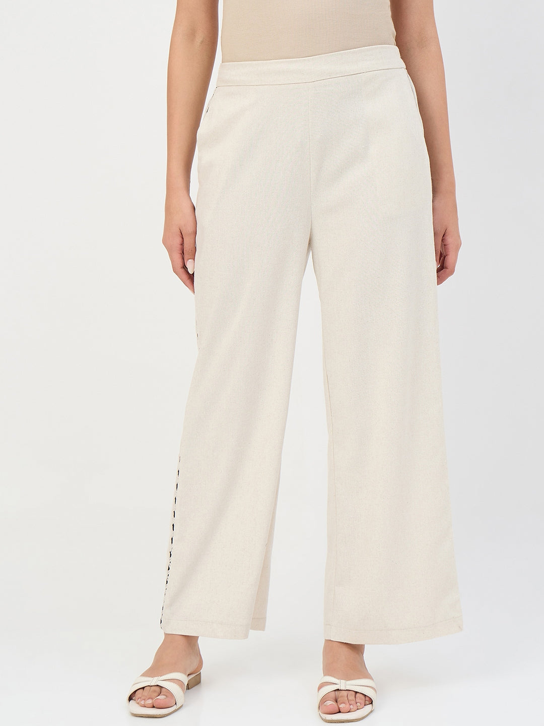 Madame Beige Straight-Fit Linen-Blend Trousers color swatch