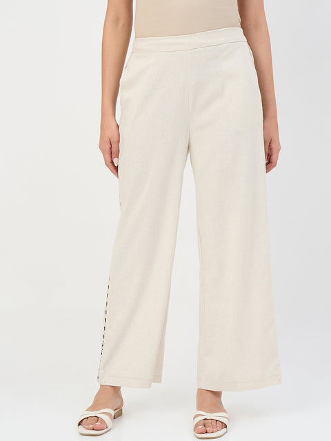 Madame Beige Straight-Fit Linen-Blend Trousers