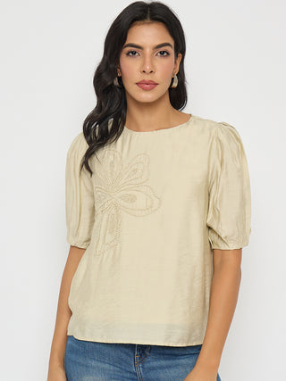 Madame Embellished Rayon Blend Beige Top