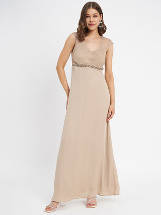 Madame Beige Embellished Fit-Flare Dress