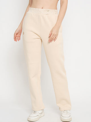 Madame Abstract Print Ivory Tapered Track Bottoms