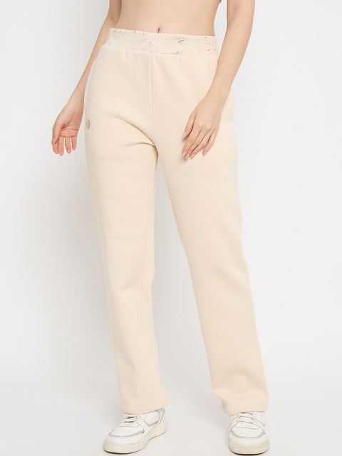 Madame Abstract Print Ivory Tapered Track Bottoms