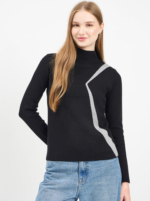Madame Designer Detail Black Knit Top