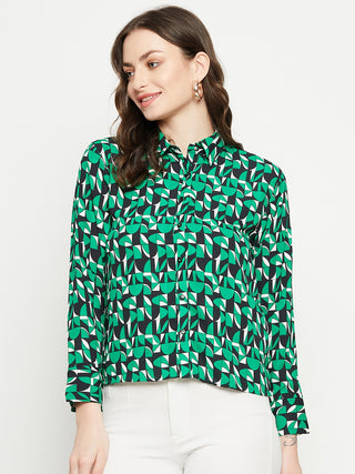 Madame Geometric Print Full Sleeves Green Shirt